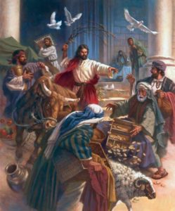 Jesus overturning the money changers’ tables and driving the thieves out of the temple (John 2:13-16)