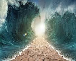 The Red Sea parted into two walls of water with a dry path between them (Exodus 14)