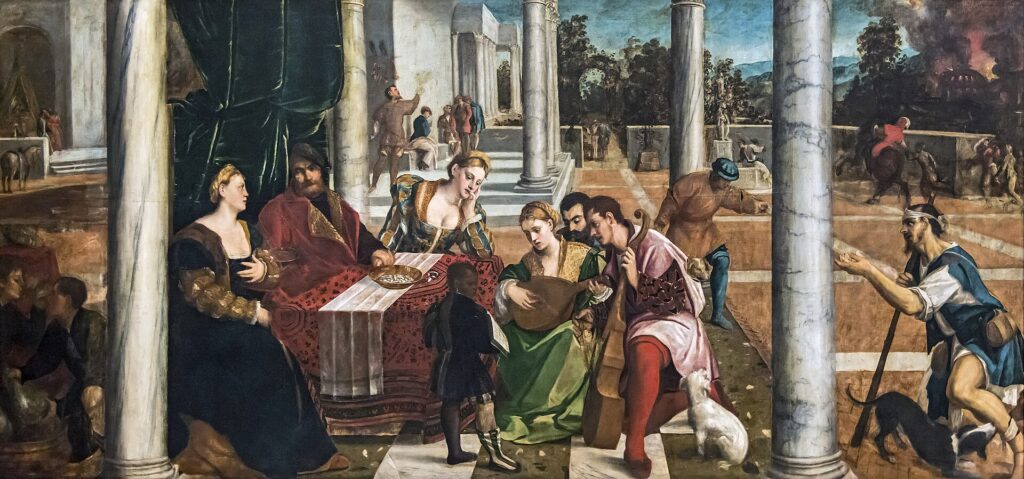 Bonifazio de’ Pitati painting of the rich man’s lavish feast from Jesus’ parable of the rich man and Lazarus
